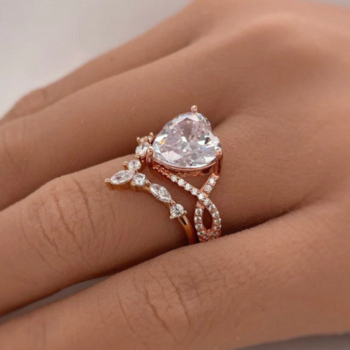 Heart Cut Infinity Split Shank Ring Set in Sterling Silver