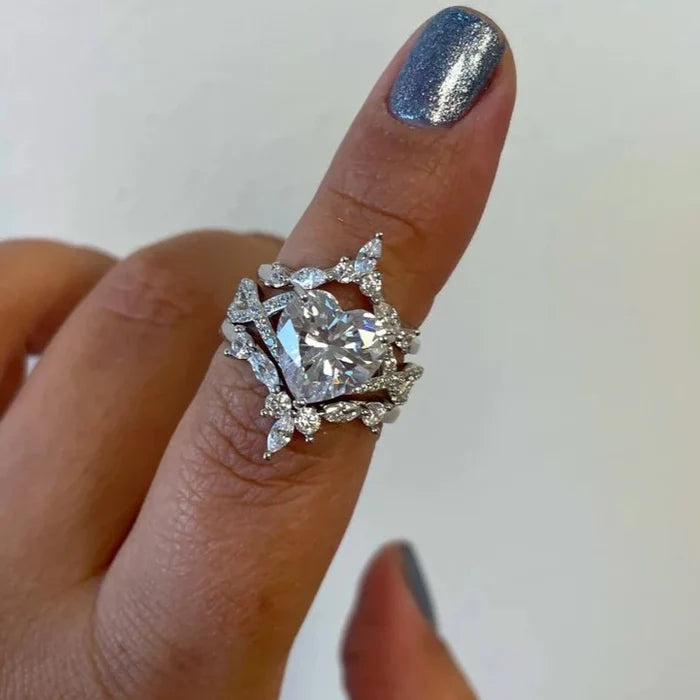 Heart Cut Infinity Split Shank Ring Set in Sterling Silver
