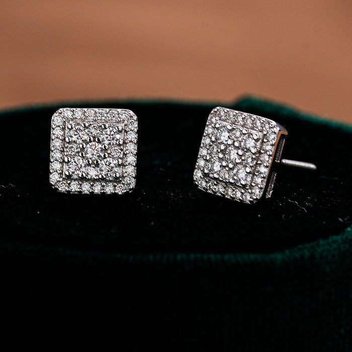 Hip-Hop Style Unisex Square Moissanite Stud Earrings