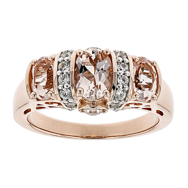 hree Stone Champagne Sterling Silver Ring in Rose Gold Tone