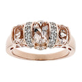 hree Stone Champagne Sterling Silver Ring in Rose Gold Tone