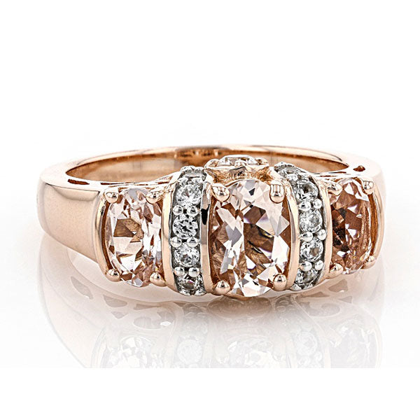 hree Stone Champagne Sterling Silver Ring in Rose Gold Tone