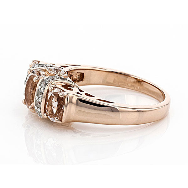hree Stone Champagne Sterling Silver Ring in Rose Gold Tone
