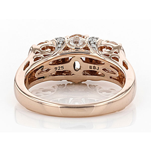 hree Stone Champagne Sterling Silver Ring in Rose Gold Tone
