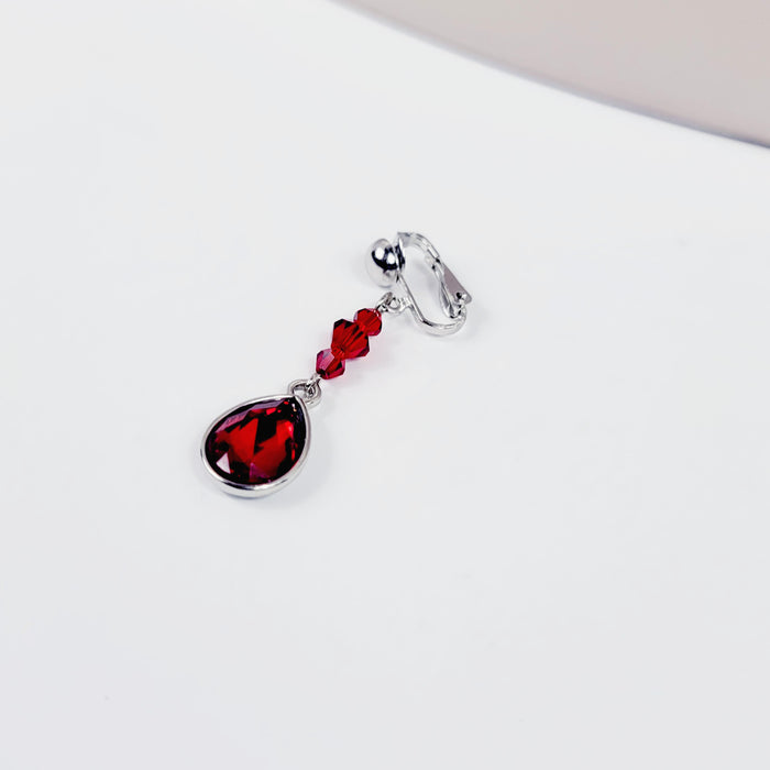 Intimate Body Jewelry Set with Red Gems and Crystals. Non Piercing Nipple Dangles and VCH Clip. MATURE