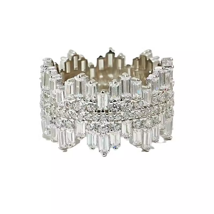 Irregular Multi Cut 925 Sterling Silver Band Ring