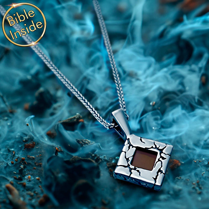 Silver lightning rhombus necklace for men with scripture inside