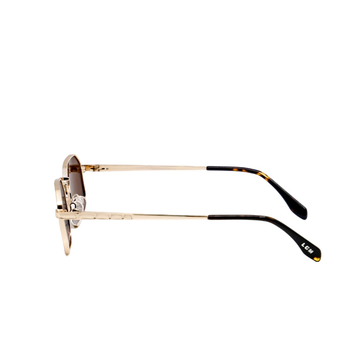 Gold-framed sunglasses on a white background