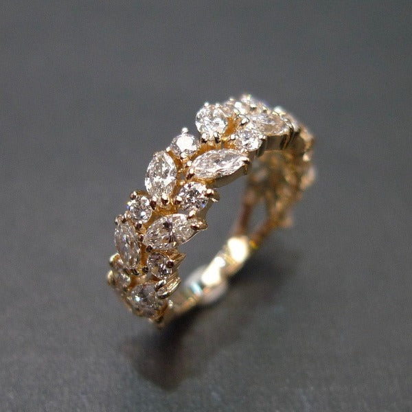 Leaf Inspired Marquise Cut Half Wedding Band in Sterling Silver