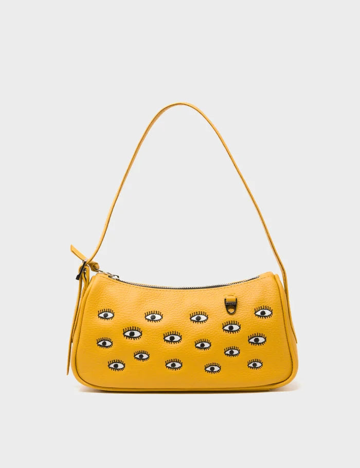 Lucas Hobo Mini Golden Glow Handbag - All Over Eyes Embroidery - Front View