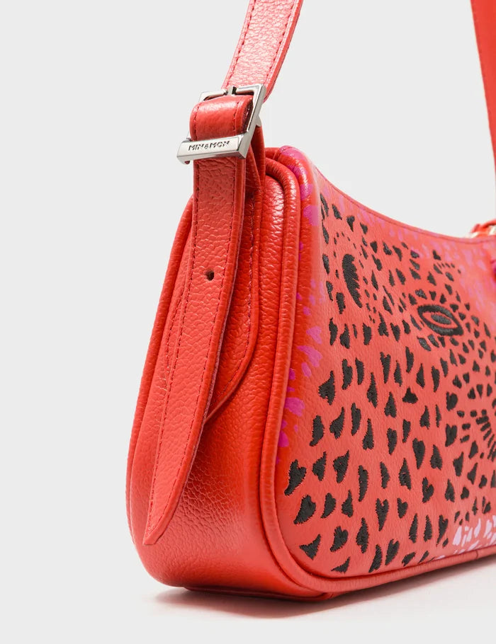 Lucas Hobo Mini Poppy Red Handbag - Retro Tiger Embroidery - Side View