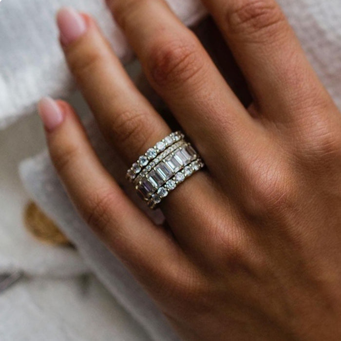 Luxury 4pcs Stackable Wedding Band Set In Sterling Silver