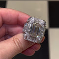 Luxury Halo Emerald Cut Handmade Men's Ring in Sterling Silver