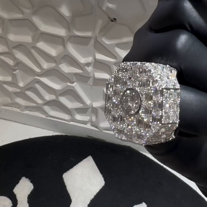 Luxury Handmade 3ct Round Cut Center Stone With Emerald Cut Side Stones White Sapphire Men's Ring