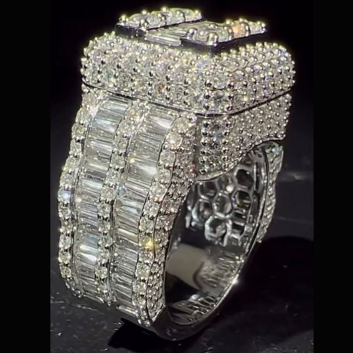 Luxury Iced Out Square Baguette and Round Cut Men's Ring