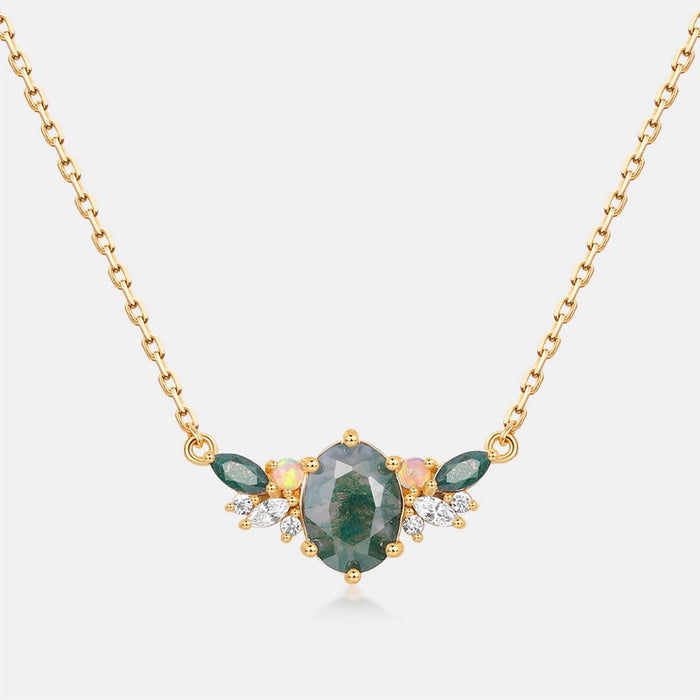Luxury Natural Green Moss Agate Silver Neckalce