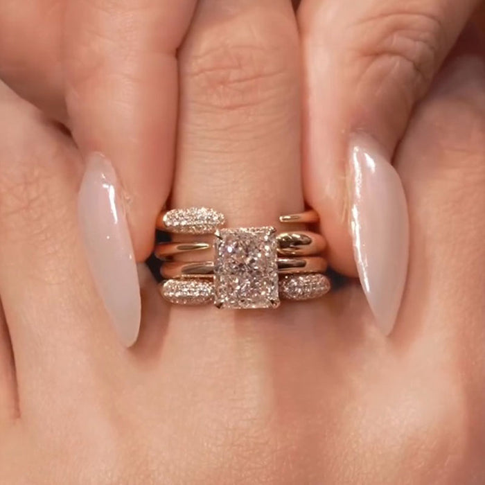 Luxury Sparkling 4Pcs Radiant Cut Sterling Silver Bridal Set