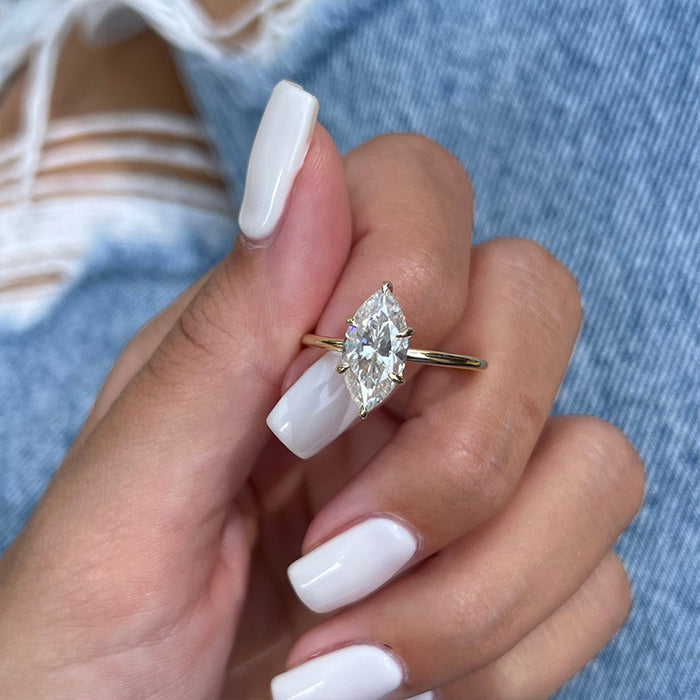 Marquise Cut Solitaire Engagement Ring & Half Eternity Band in Sterling