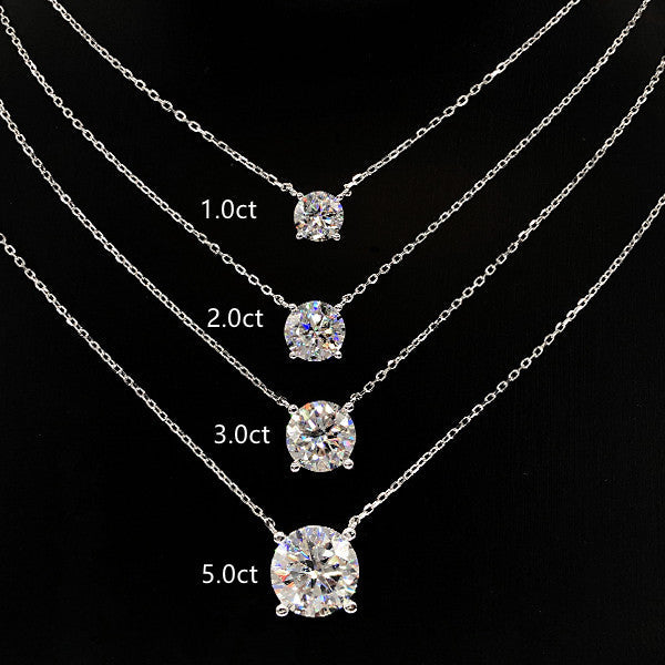 Moissanite Classic 4 Prong Round Cut Sterling Silver Pendant Necklace