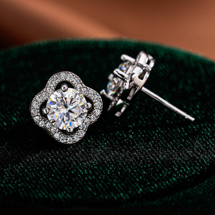 Moissanite Clover Halo Stud Earrings in 925 Sterling Silver