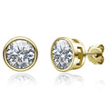 Moissanite  Round Cut Bezel Stud Earrings In Sterling Silver