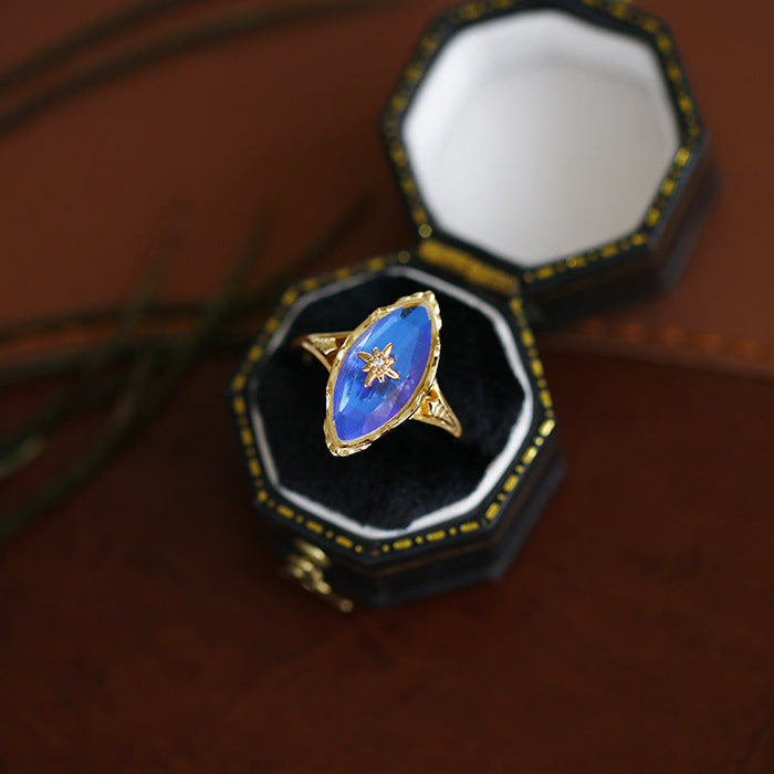 Moon Stone Marquise Shape Women's Ring in Sterling Silver