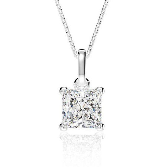 Mossanite Princess Cut Sterling Silver Pendant Necklace
