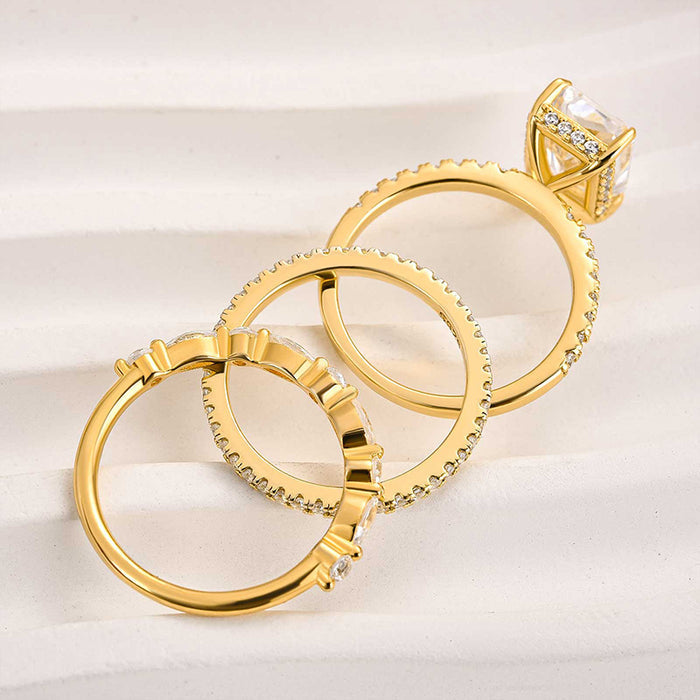 Noble Radiant Cut 3PC Wedding Bridal Set in Sterling Silver