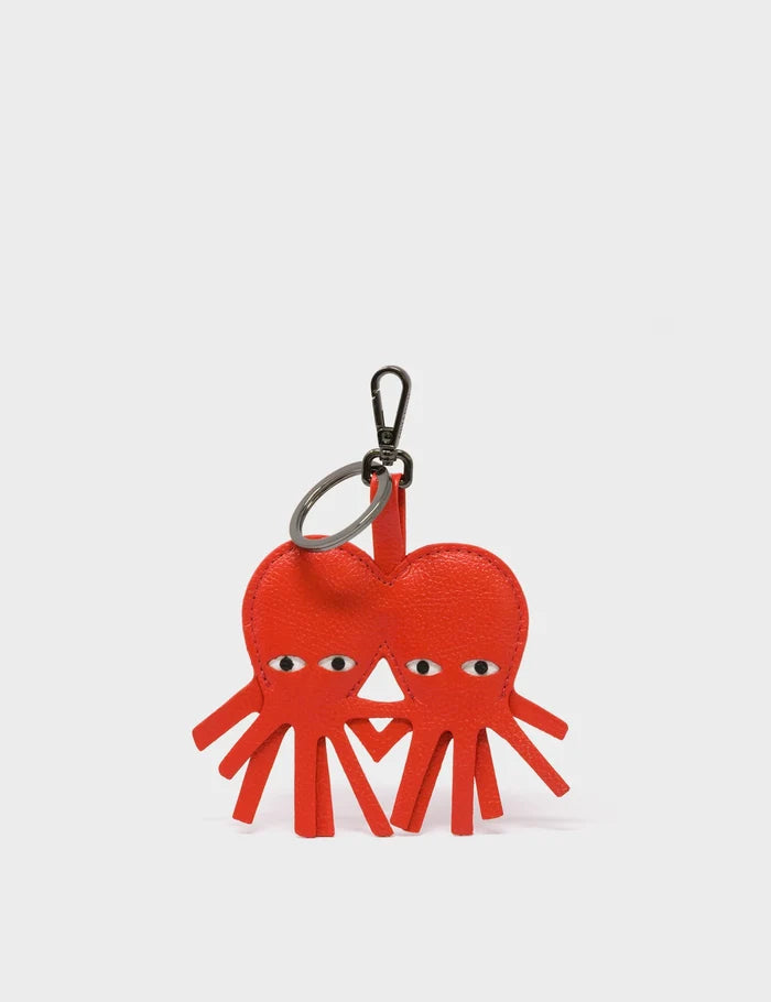 Octotwins Charm - Fiesta Red Leather Keychain - Front VIew