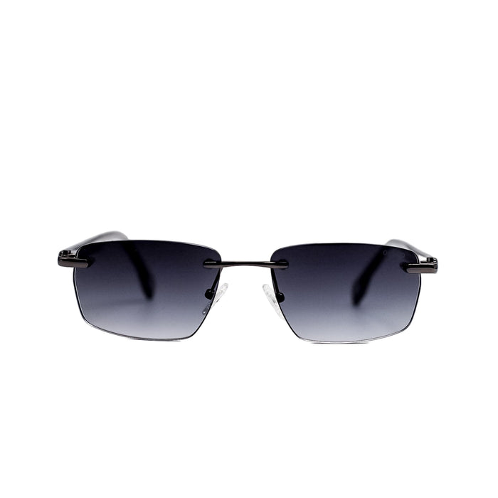 Sunglasses with dark lenses on a white background