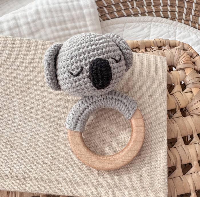 Organic Baby Teething Ring Rattle | Koala