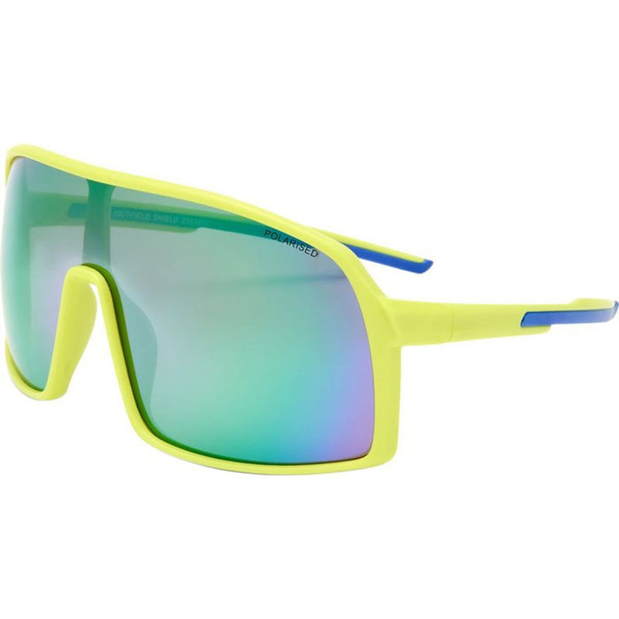 Outfield Shield, Neon Green and Cobalt Blue/Rainbow Mirror Polarised Lenses