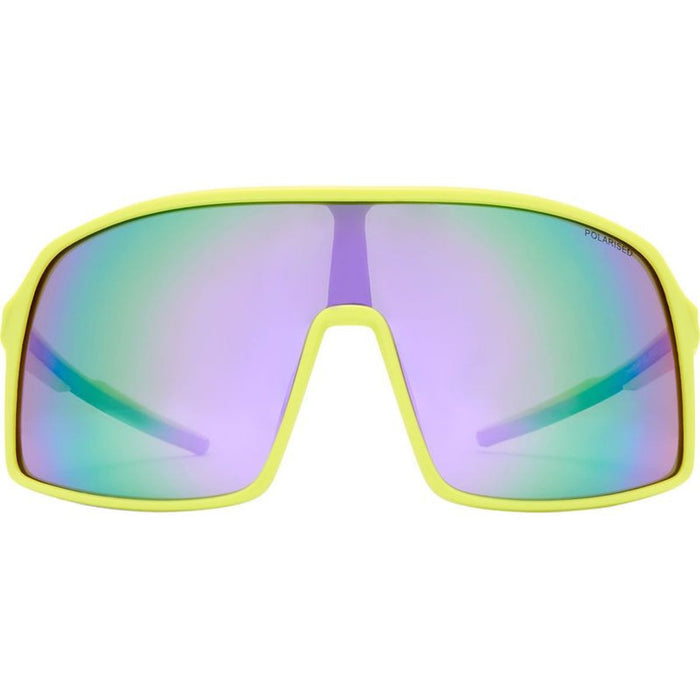 Outfield Shield, Neon Green and Cobalt Blue/Rainbow Mirror Polarised Lenses