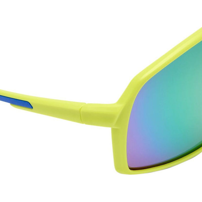 Outfield Shield, Neon Green and Cobalt Blue/Rainbow Mirror Polarised Lenses