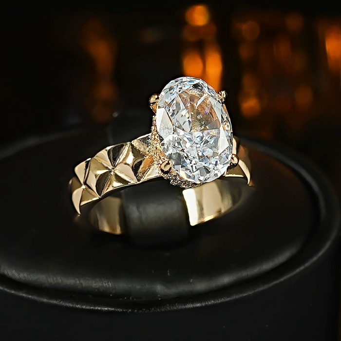 Oval Cut Engagement Ring with Retro Argyle Band