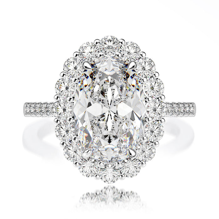 Oval Cut Halo Sterling Silver Engagement Ring With Half Eternity Band