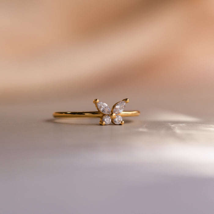 Pear cut Butterfly Design Ring in Sterling Silver