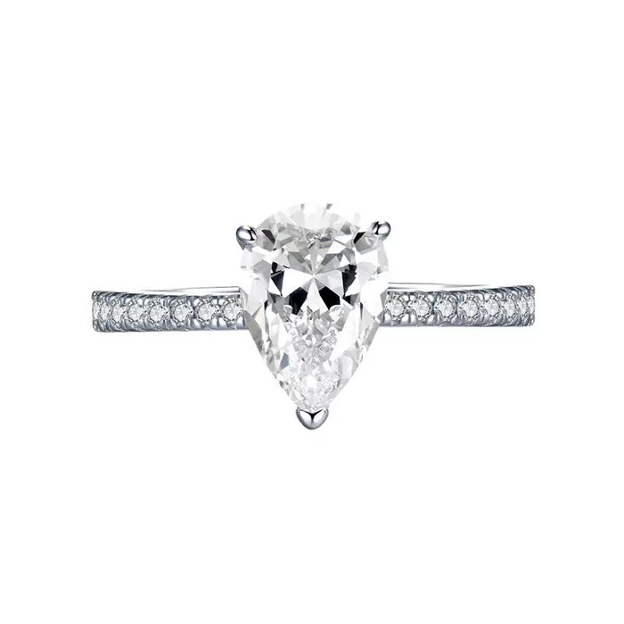 Pear Cut Sterling Silver Ring With Eternity Band