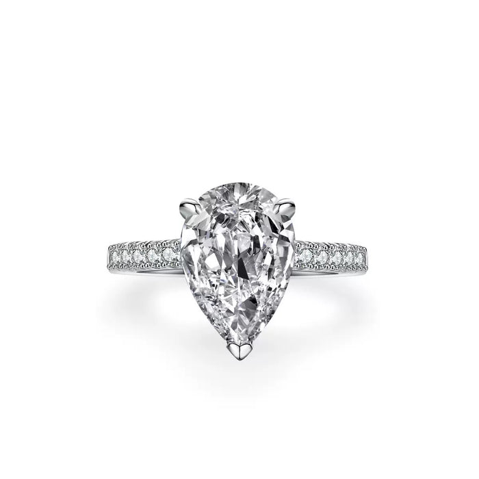Pear Cut Sterling Silver Ring With Eternity Band