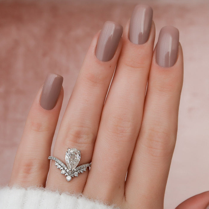 Pear Cut Teardrop Chevron Moissanite Ring Engagement Ring in Sterling Silver