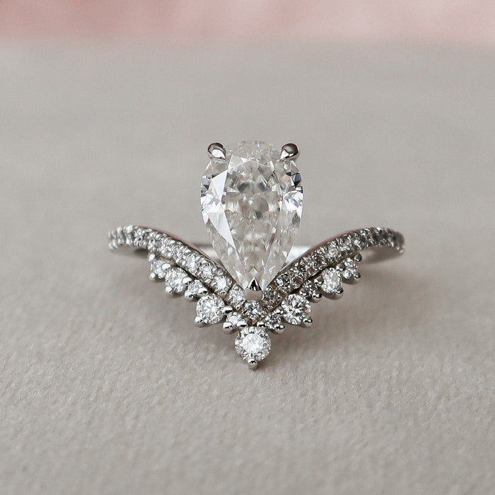 Pear Cut Teardrop Chevron Moissanite Ring Engagement Ring in Sterling Silver