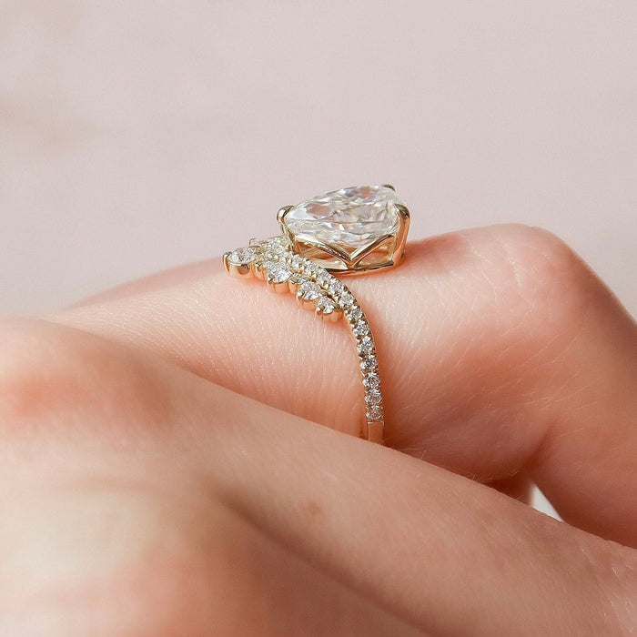 Pear Cut Teardrop Chevron Moissanite Ring Engagement Ring in Sterling Silver