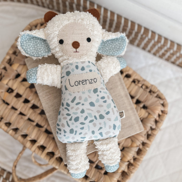 Personalised Baby Boy Gift Toy Lamb | Blue Tile