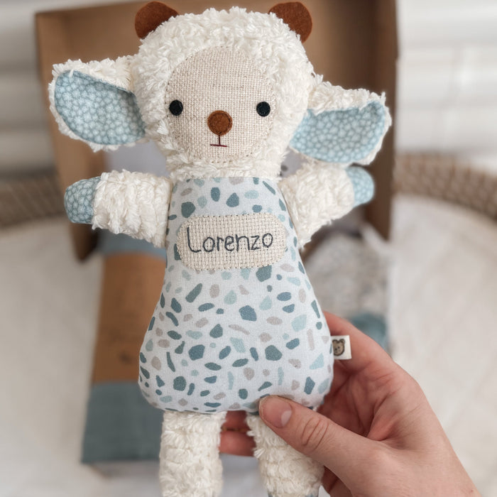 Personalised Baby Boy Gift Toy Lamb | Blue Tile