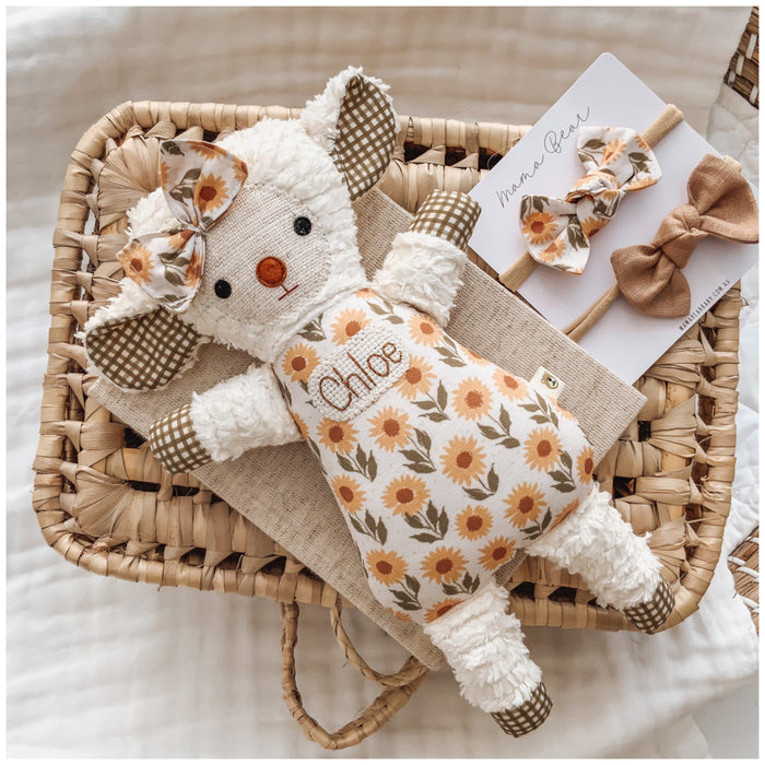 Personalised Baby Girl Gift Idea Australia | Pastel Sunflower Lambie Toy