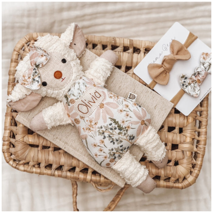 Personalised Handmade Baby Girl Toy Chenille Lamb | Pastel Meadow