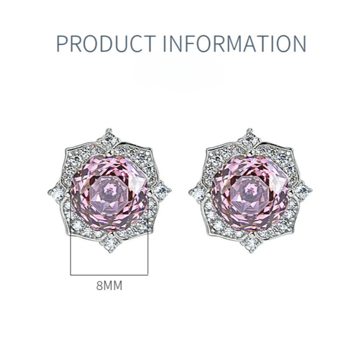 Pink Flower Design Sterling Silver Stud Earrings