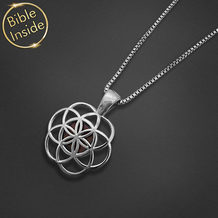 Sterling silver pocket Bible necklace with polished Harmony design
