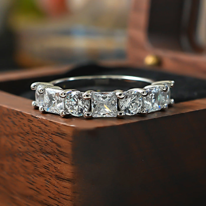 Princess Round Cut Half Eternity Sterling Silver Band