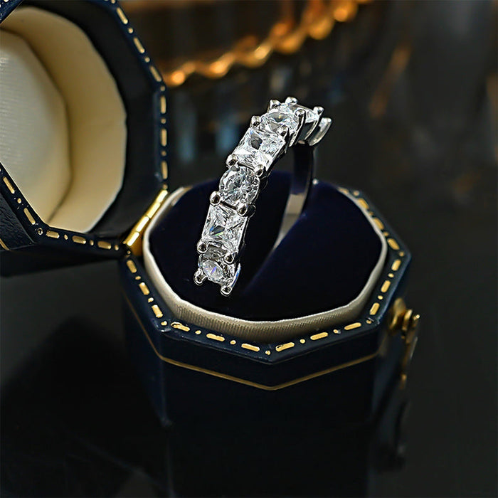 Princess Round Cut Half Eternity Sterling Silver Band